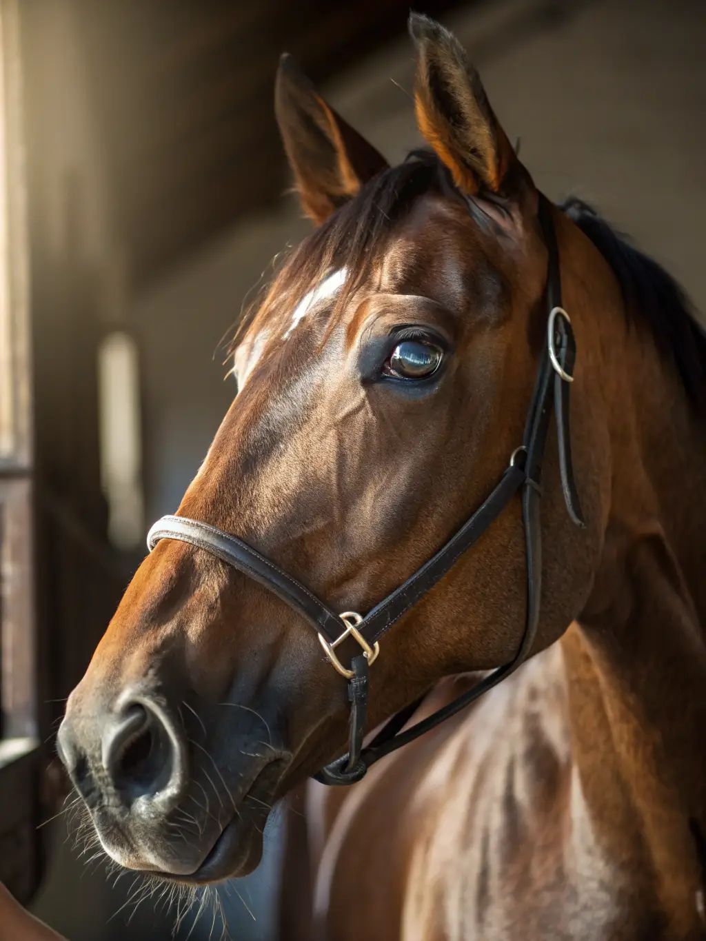 A close-up shot of a horse's eye, reflecting the calm determination and focus of Champion Pride's commitment to equine welfare.